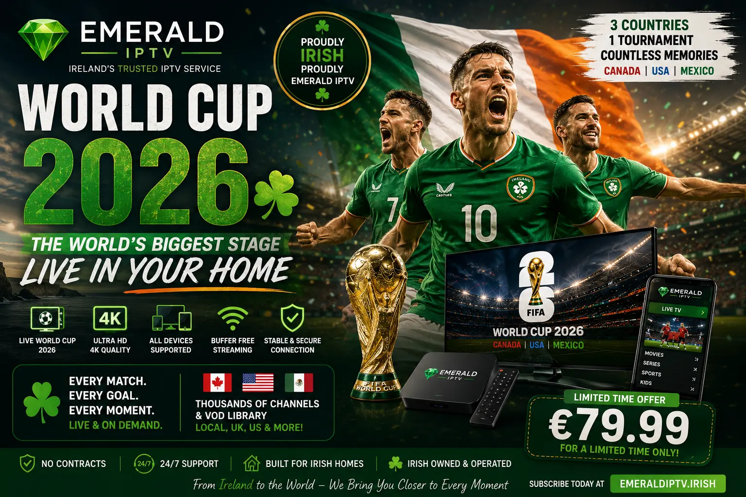 Ireland World Cup 2026 victory celebration with Emerald IPTV.